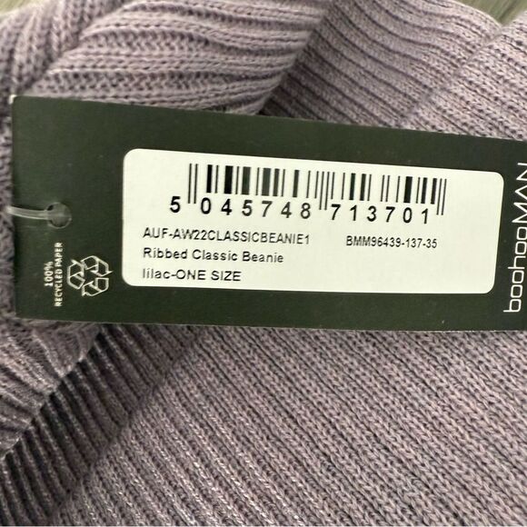 Boohoo Man Ribbed Classic Beanie Lilac One Size - Picture 3 of 3